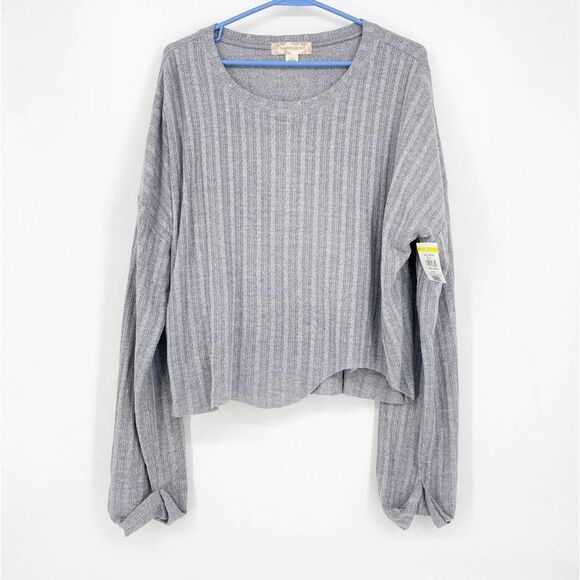 Band of Gypsies Westminster Heather Gray Asymmetrical Hem Sweater Medium - Picture 2 of 8